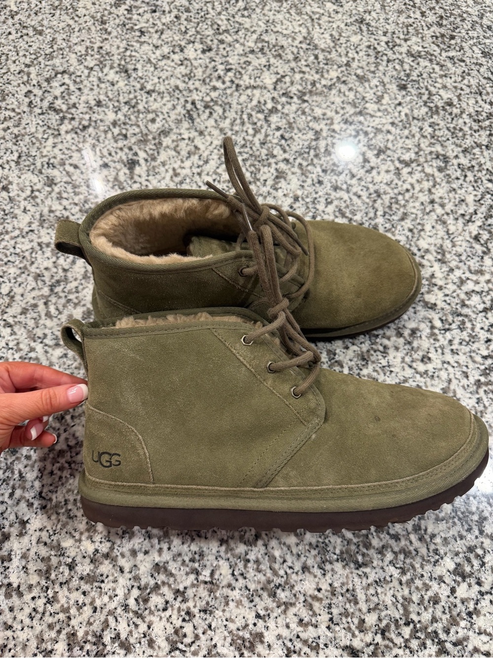 UGG Olive Suede Shearling Ankle Boots